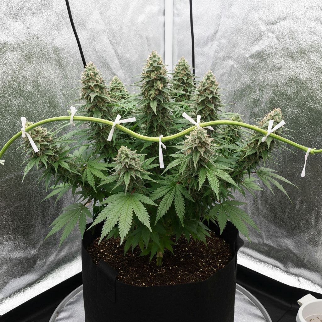 Cannabis plant training in progress